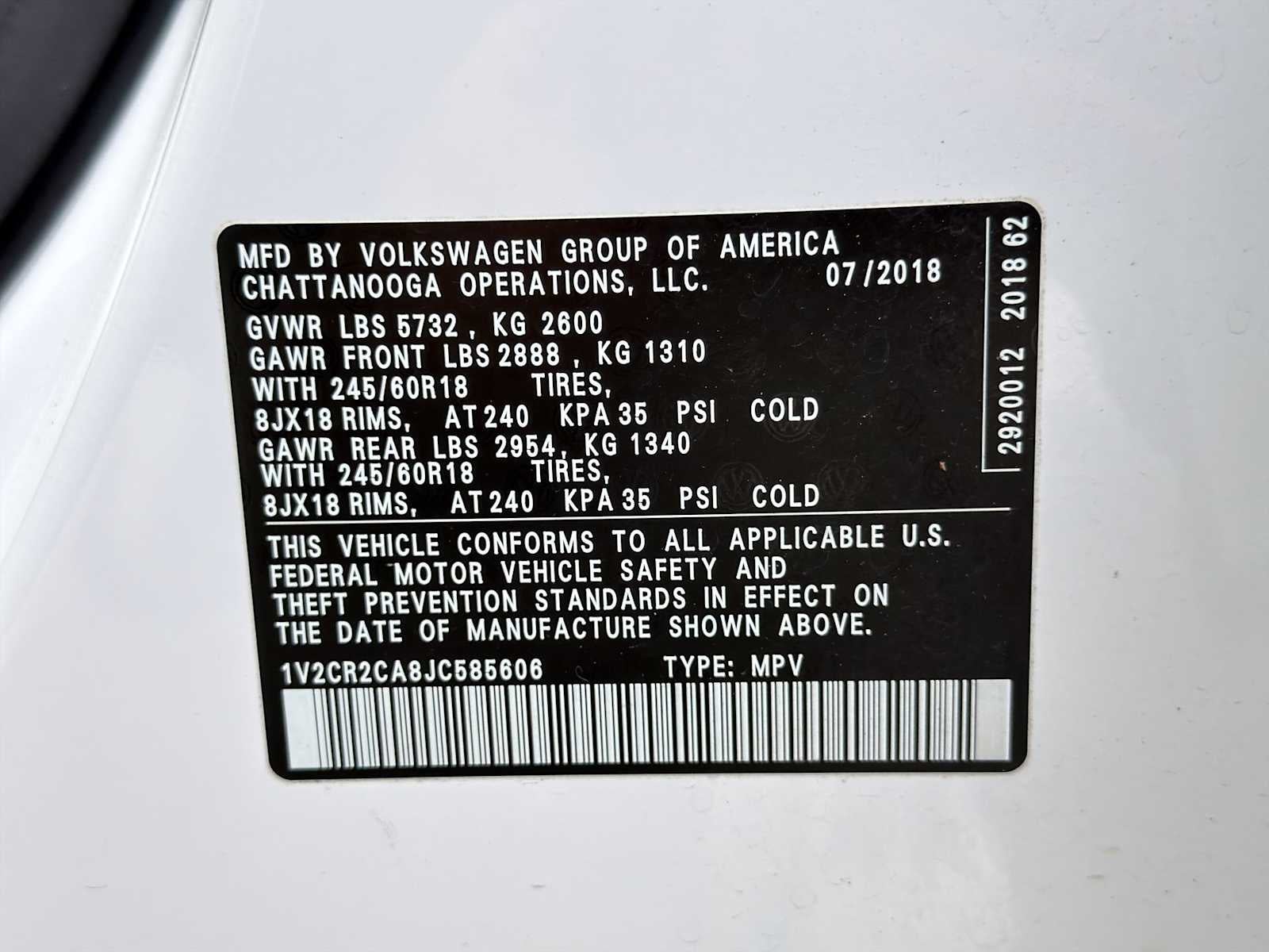 2018 Volkswagen Atlas 3.6L V6 SE